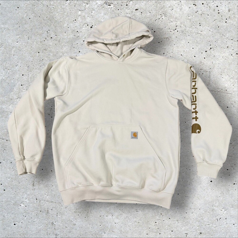 Carhartt Loose Fit Sleeve Graphic Hoodie Sweatshirt Cream Tan Mens Size M